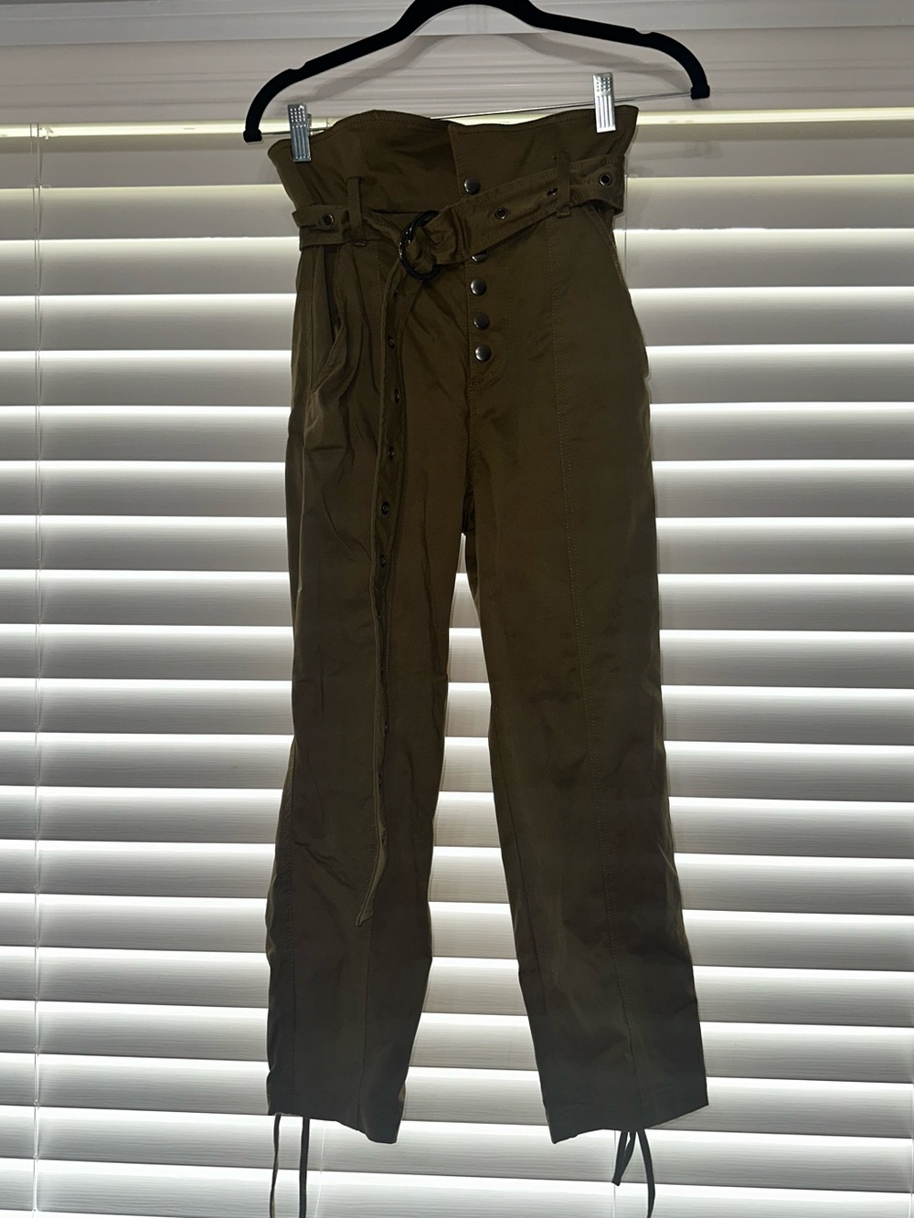 Marissa Webb Paperbag Cargo Pants Size 2 Olive Utility Lace Up Ankle Belted
